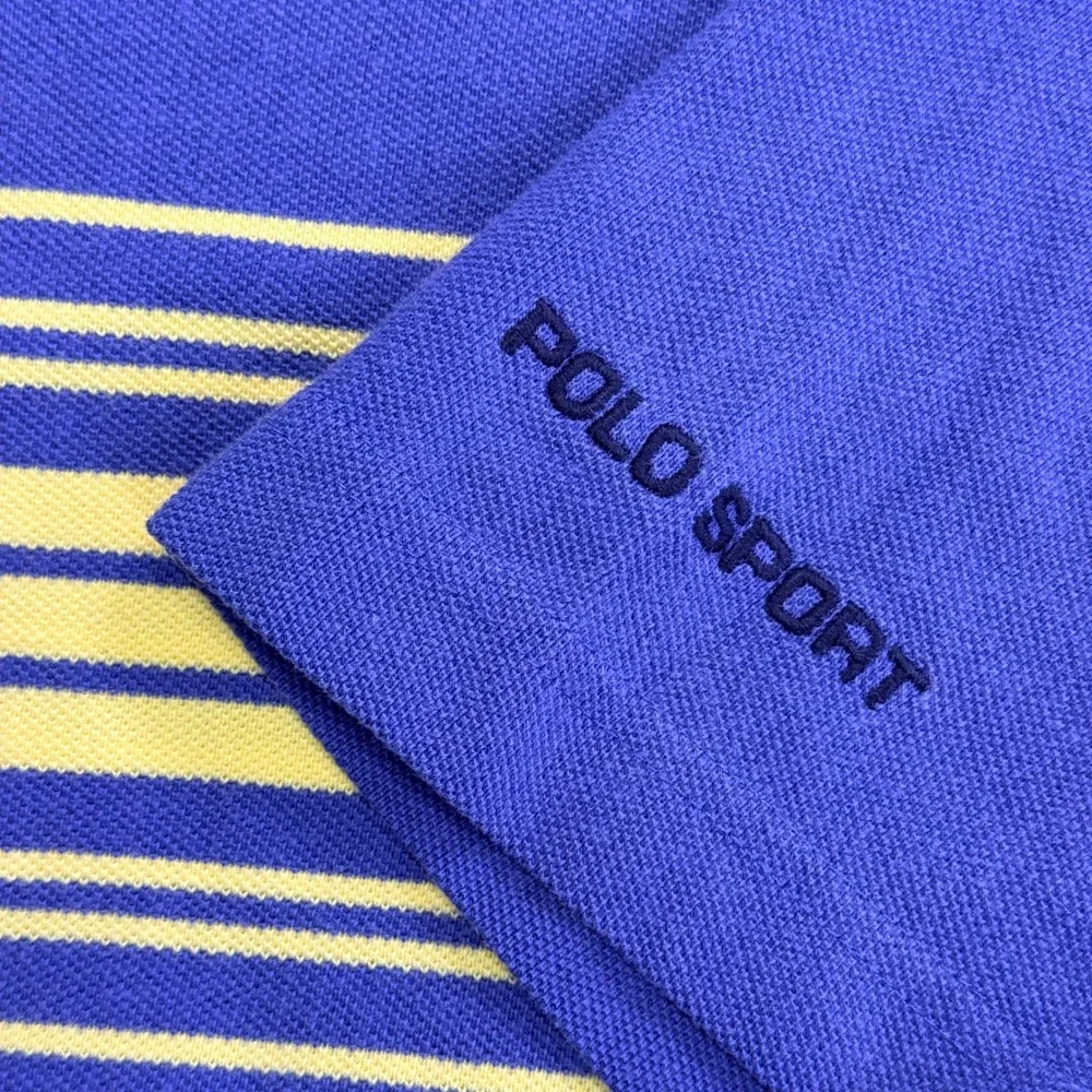 Vintage 90s Polo Sport Ralph Lauren Polo Shirt Men Large Blue Yellow Stripe Prep